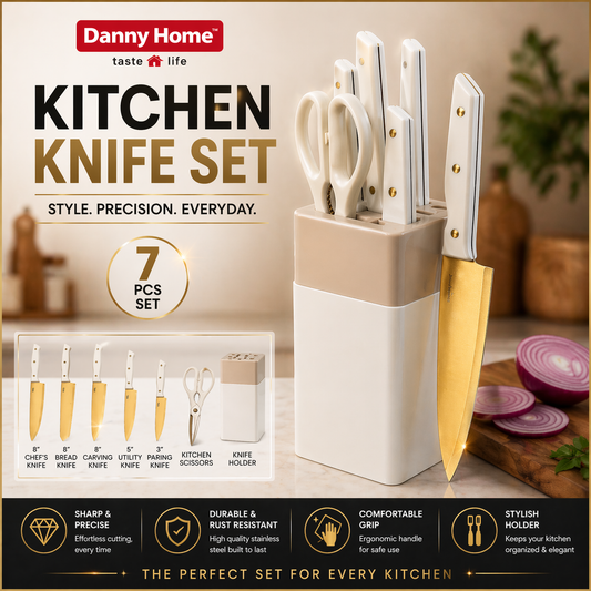 7 Pcs Danny Home Sharp Golden Knife Set with Holder