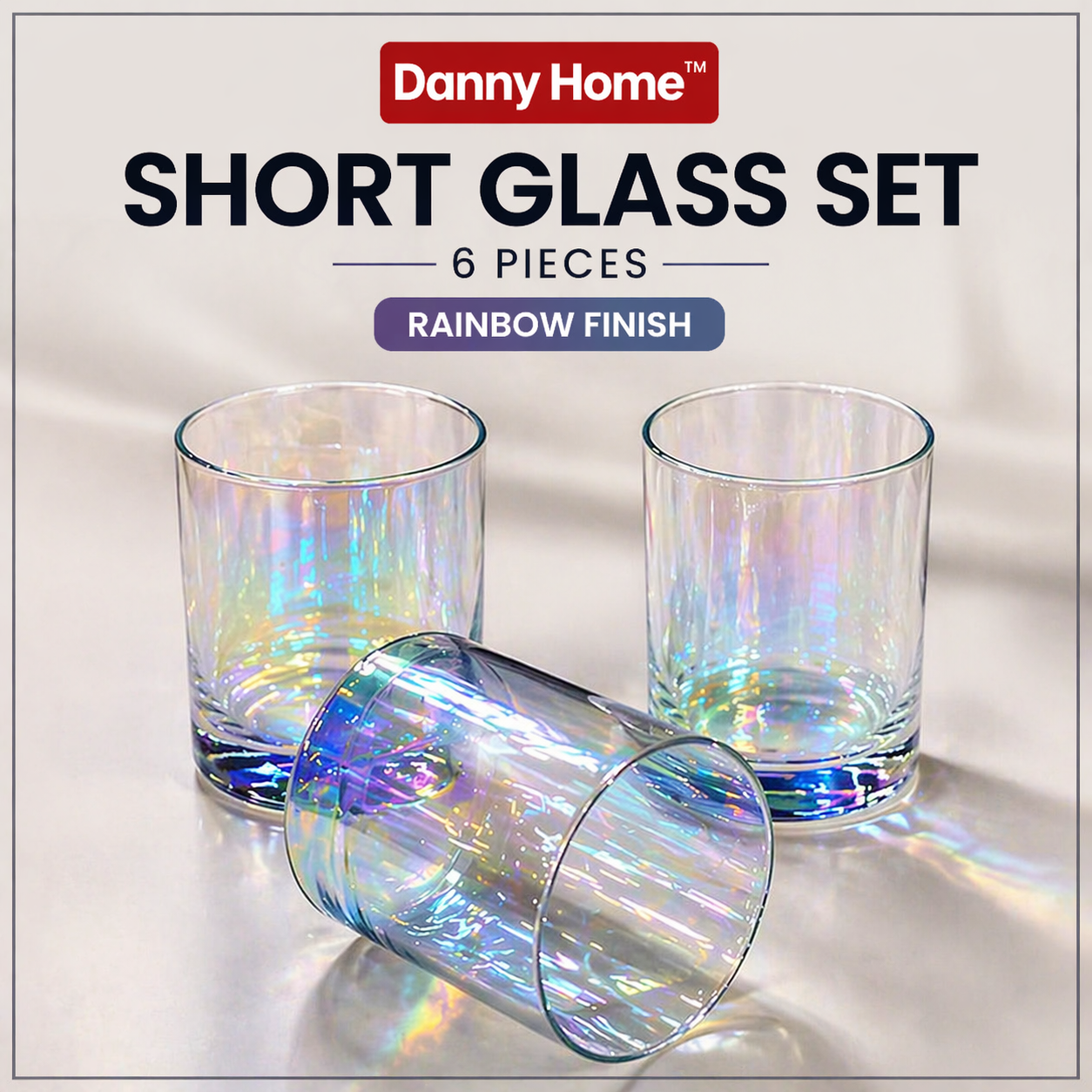 6 Pcs Danny Home Short Rainbow Glass Set