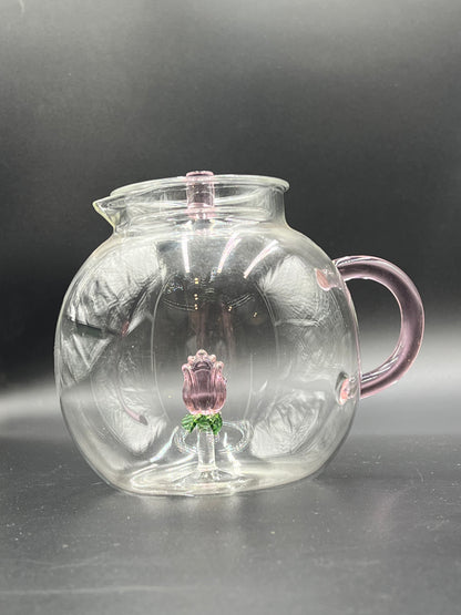 5 Pcs Turkish Glass Tea Set – Floral Kettle & Cups 🌷