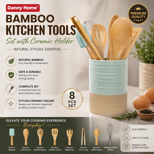 8 Pcs Danny Home Utensils Set with Ceramic Holder