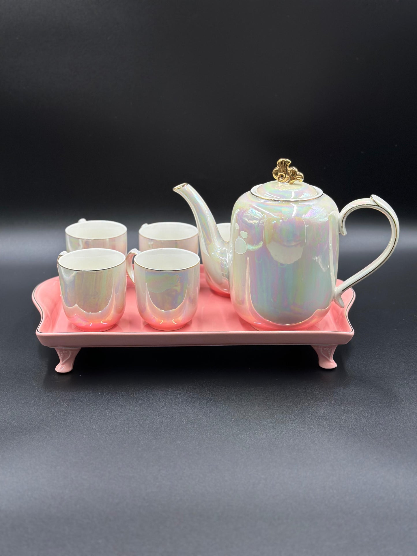 8 Pcs Elegant Bi-Colour Rainbow Shade Tea Set With Tray ☕️