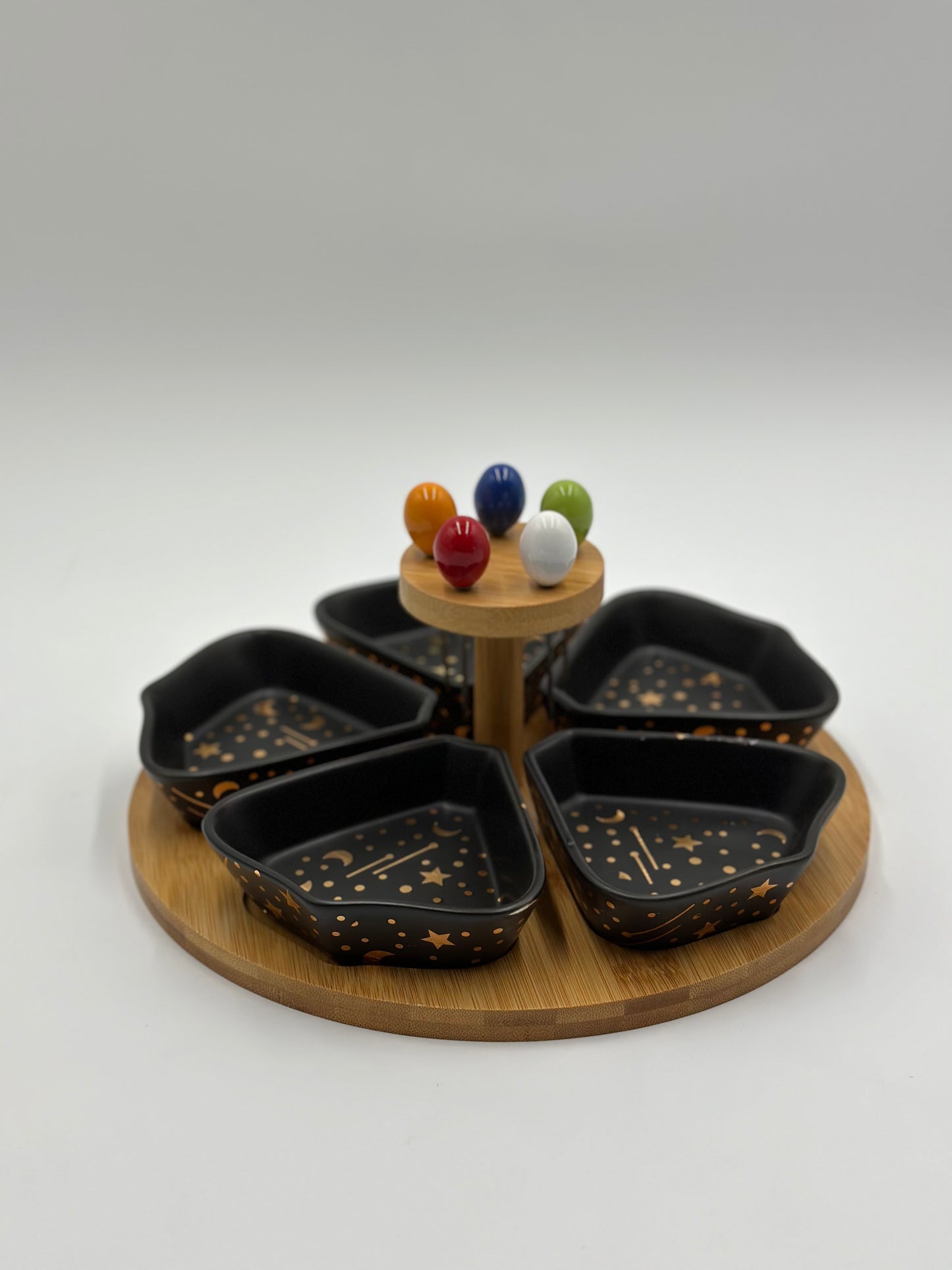 Galaxy Ceramic Fruit Platter with Forks and Wooden Stand 🍇 🍈