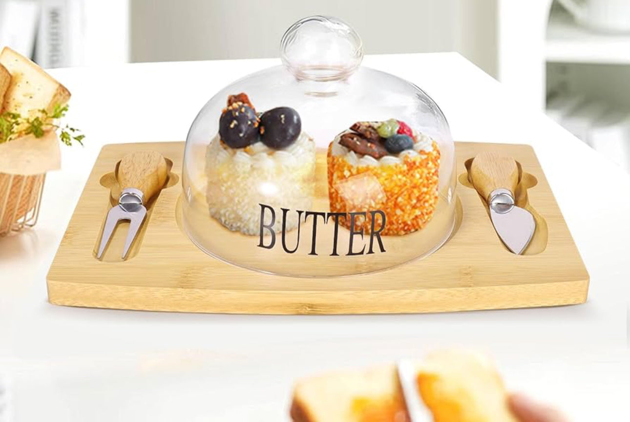 4 Pcs Round Butter Dish with Glass Lid 🧈✨