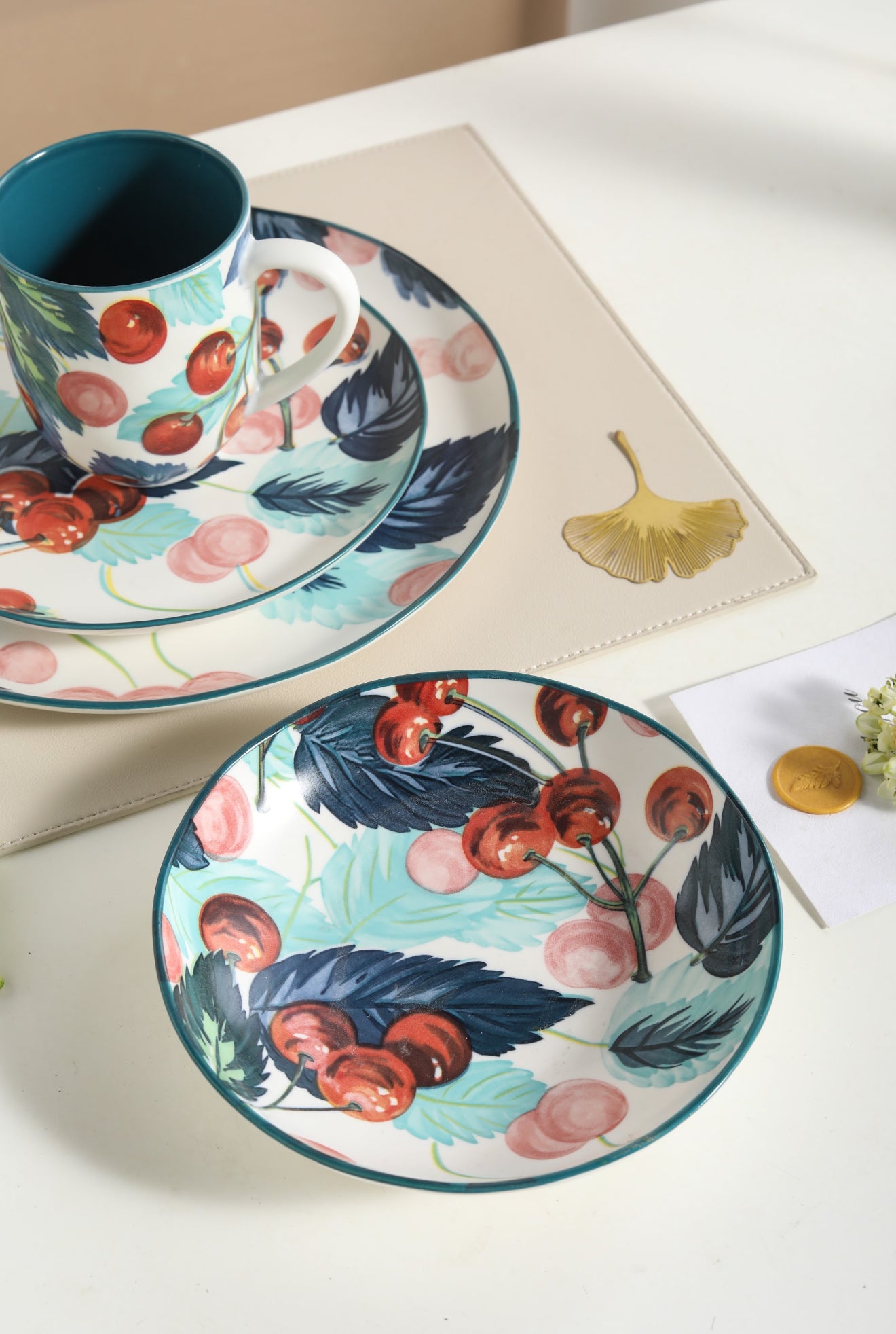 🍒 Cherry Bloom- 16 pcs Handmade Matte Ceramic Dinner Set