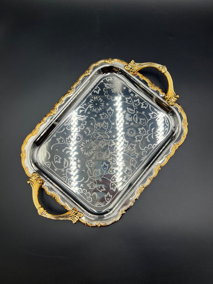 Royal Silver & Gold 3 Pcs Stainless Steel Serving Tray Set