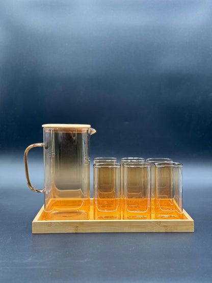 8 Pcs Turkey Glass Water Set with Wooden Tray ✨