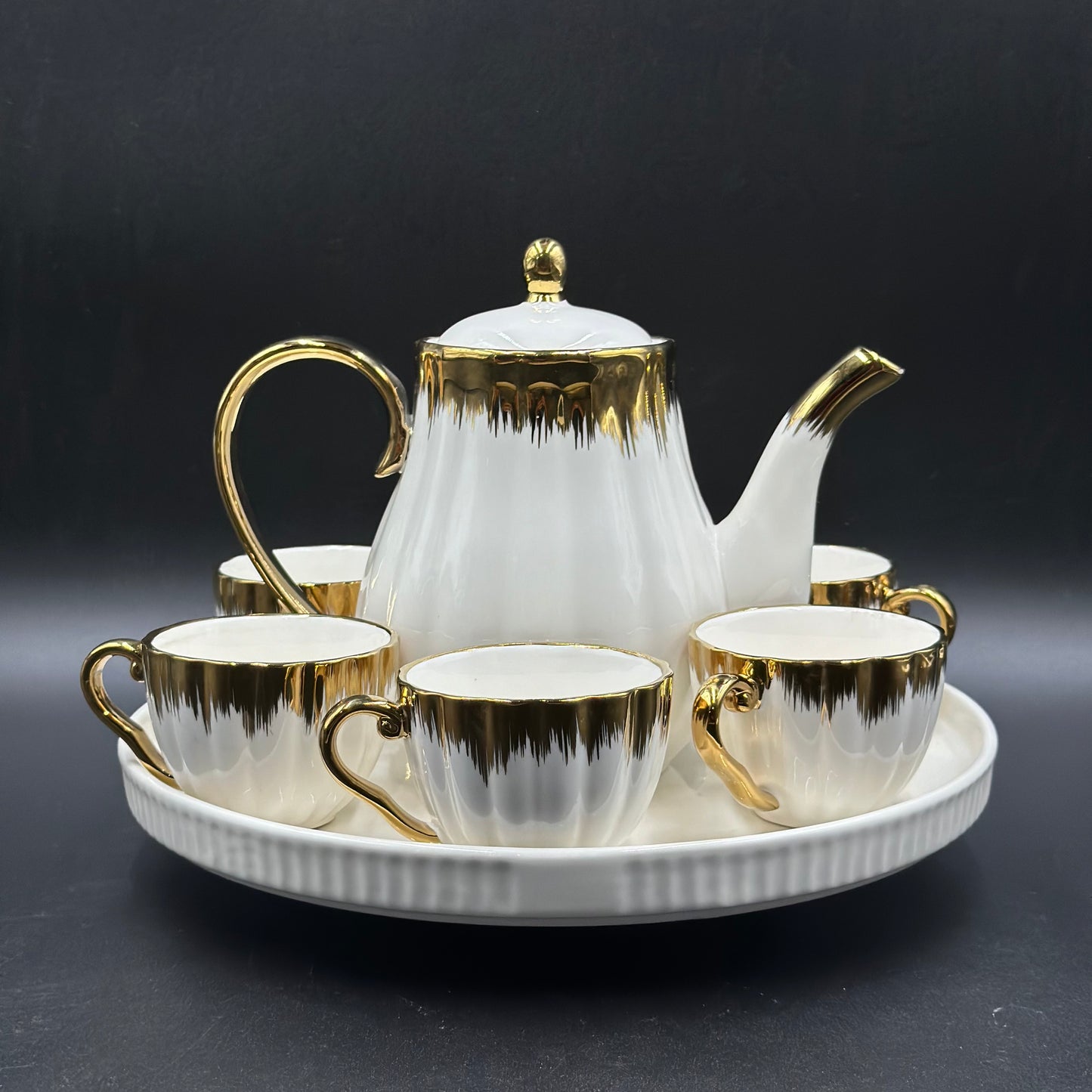 Golden Rim 8 Pcs Teaset with Rotating Tray ☕️