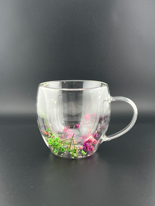 250 ML Double Wall Glass Cup – Minimal Bloom Edition