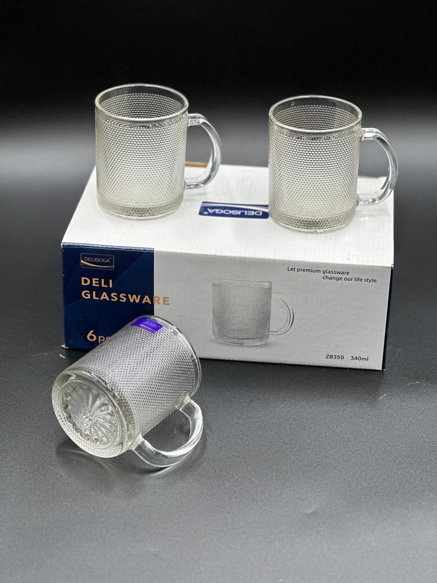 6 Pcs DELISOGA Fine Textured Glass Mugs ☕️