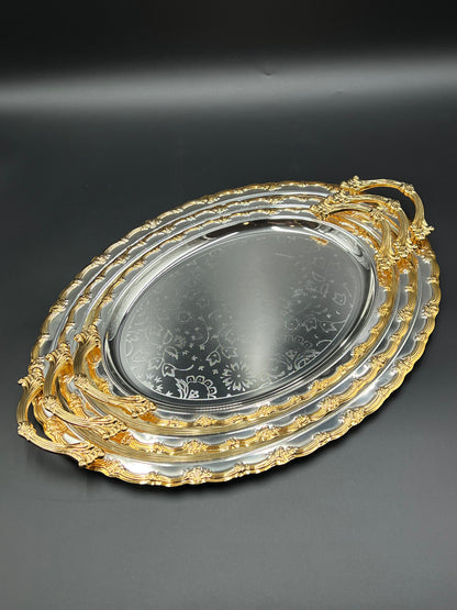 Royal Silver & Gold 3 Pcs Stainless Steel Serving Tray Set
