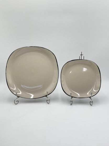 16 Pcs Cream & Black Glazed Stoneware Breakfast Set 🍽️