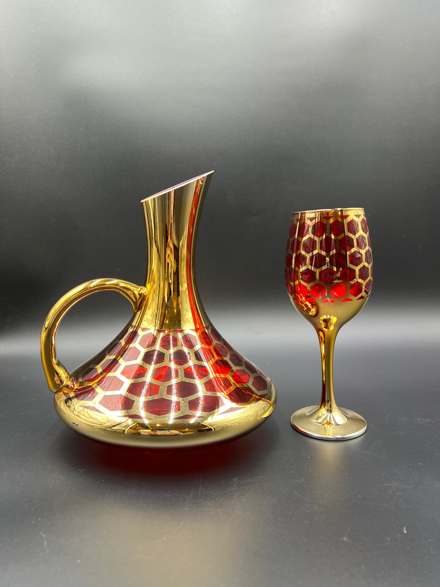 24K Gold Plated 7 Pcs Red Turkey Glass Water Set