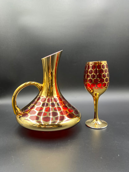 24K Gold Plated 7 Pcs Red Turkey Glass Water Set