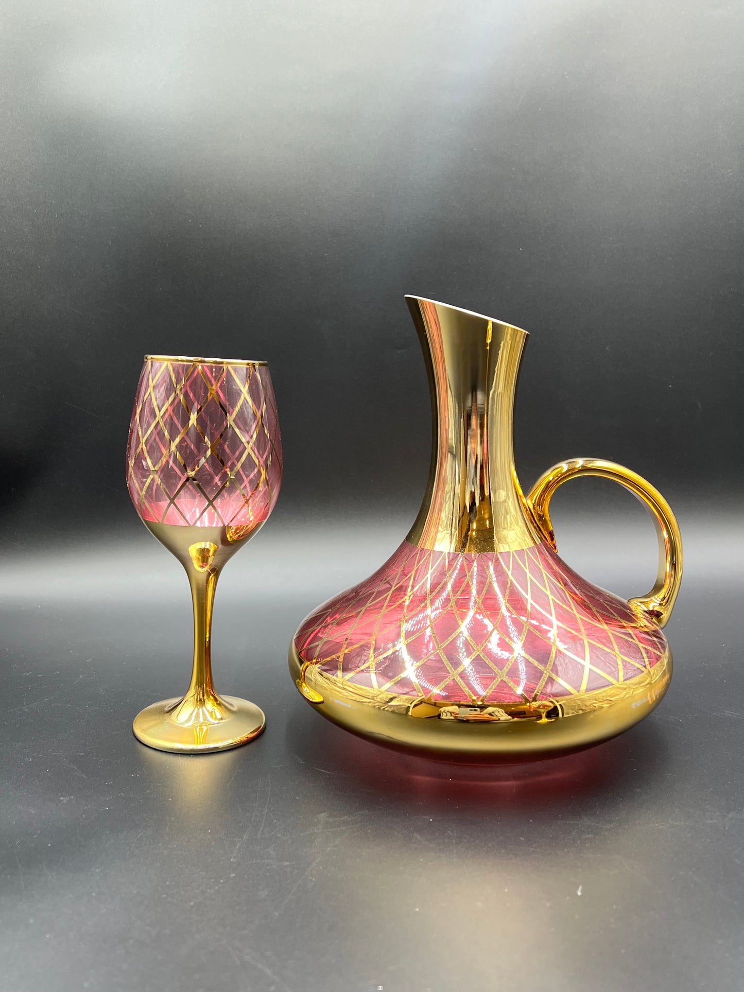 24K Gold Plated 7 Pcs Pink Turkey Glass Water Set