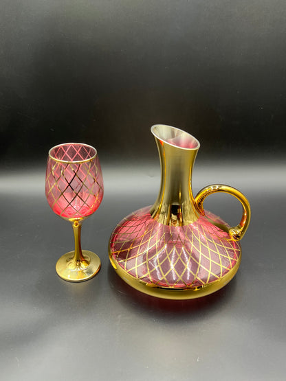 24K Gold Plated 7 Pcs Pink Turkey Glass Water Set