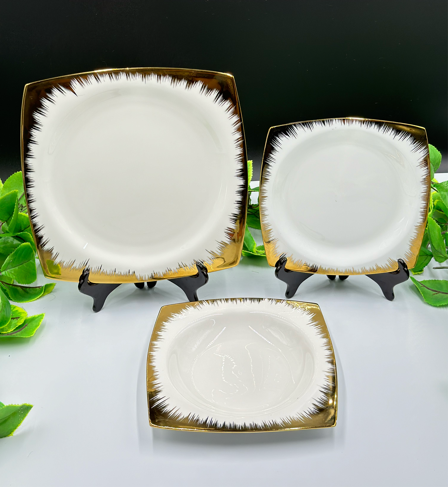 18 Pcs Gold Flame Rim Fine Bone China Square Plate Set 🍽️✨