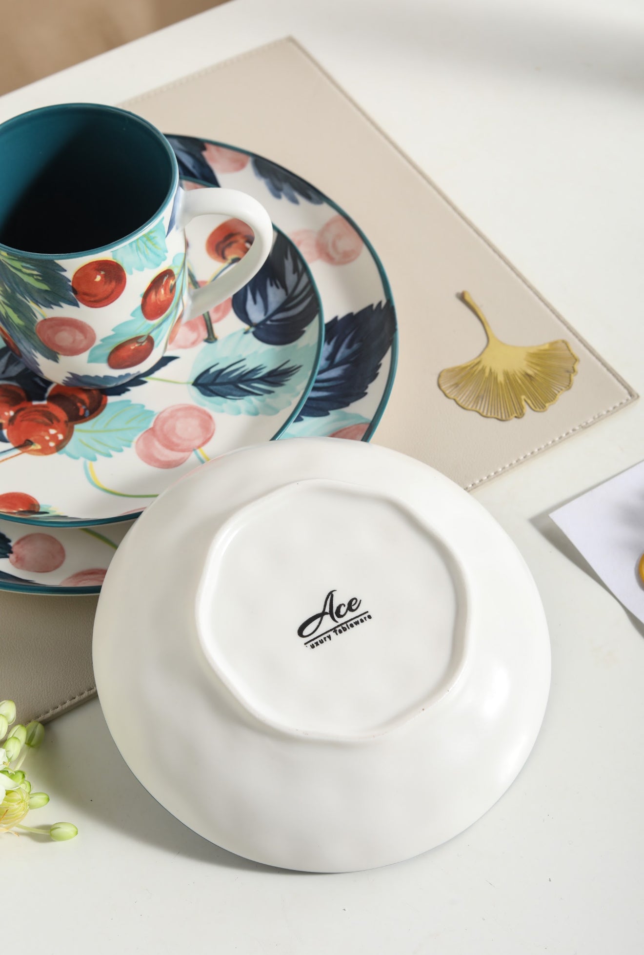 🍒 Cherry Bloom- 16 pcs Handmade Matte Ceramic Dinner Set