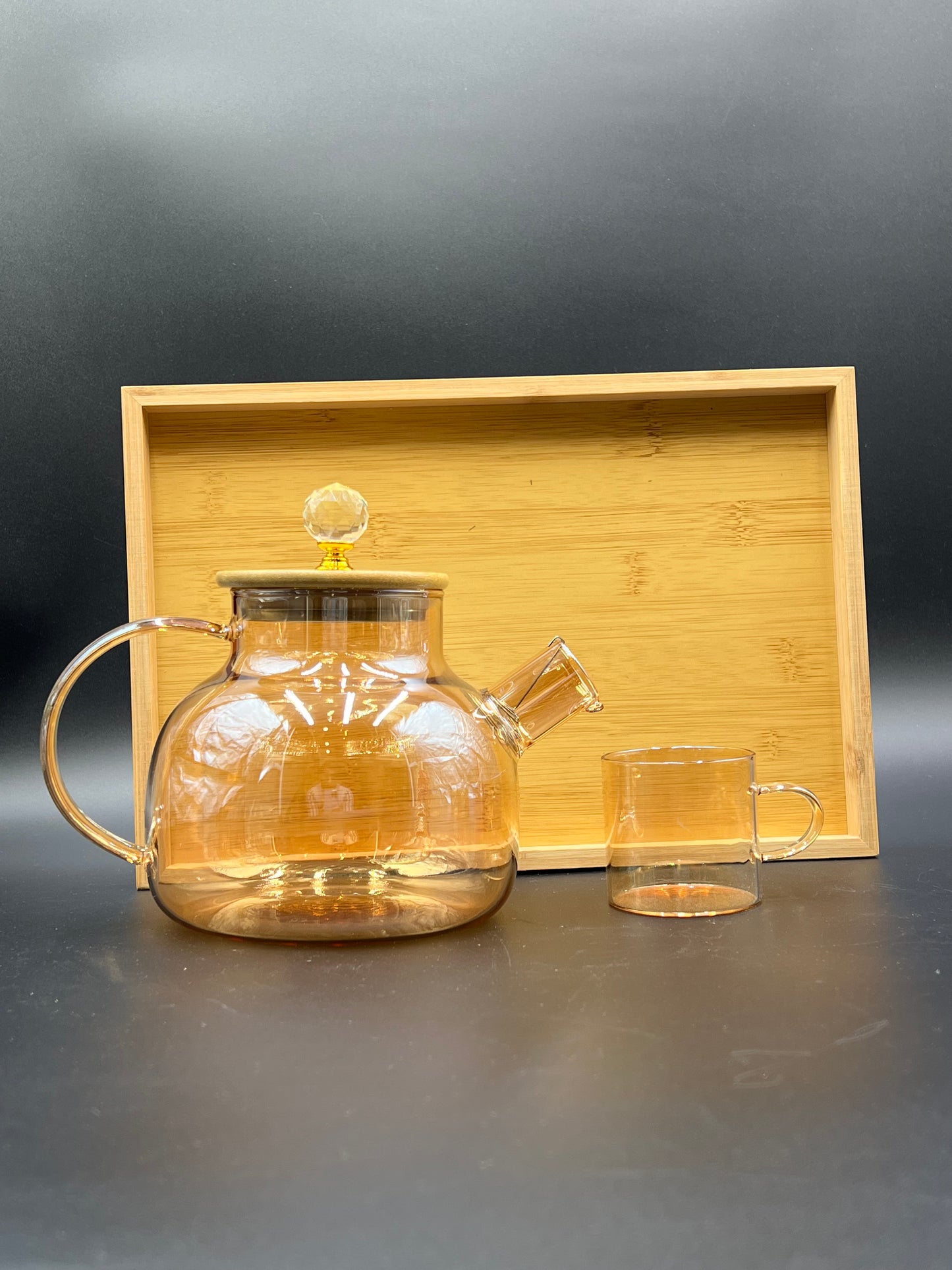 7 Pcs Chinese Glass Kehwa Set with Bamboo Tray ♨️