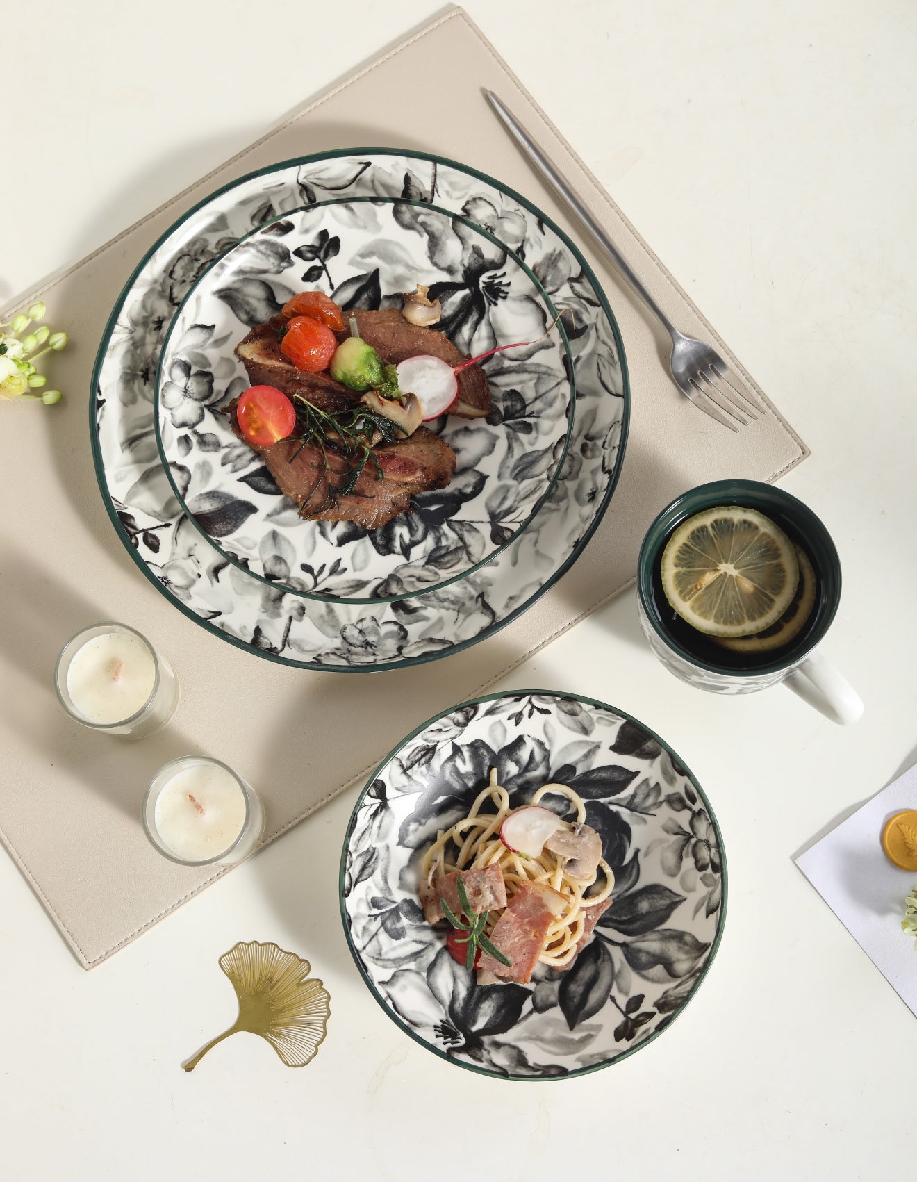 🌙 Midnight Bloom- 16 pcs Handmade Matte Ceramic Dinner Set