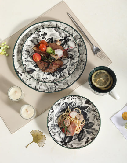 🌙 Midnight Bloom- 16 pcs Handmade Matte Ceramic Dinner Set