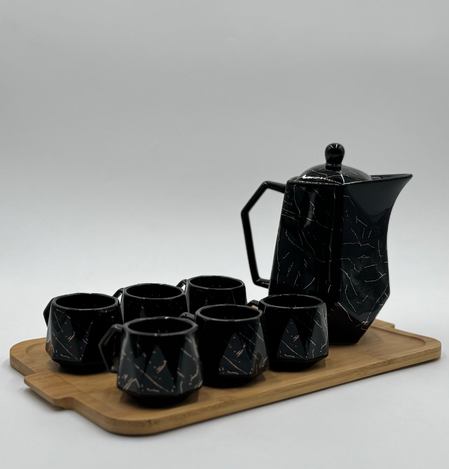 8 Pcs Black Marble Design Ceramic Kehwa Set with Tray ☕️✨