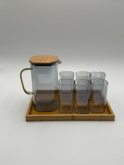 8 Pcs Turkey Glass Water Set with Wooden Tray ✨