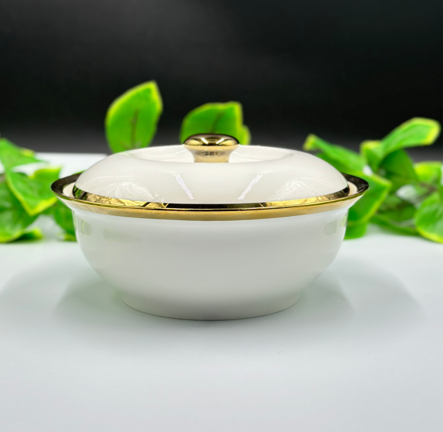 Decent Gold Rim Fine Bone China Serving Bowl with Lid 🥣 ✨