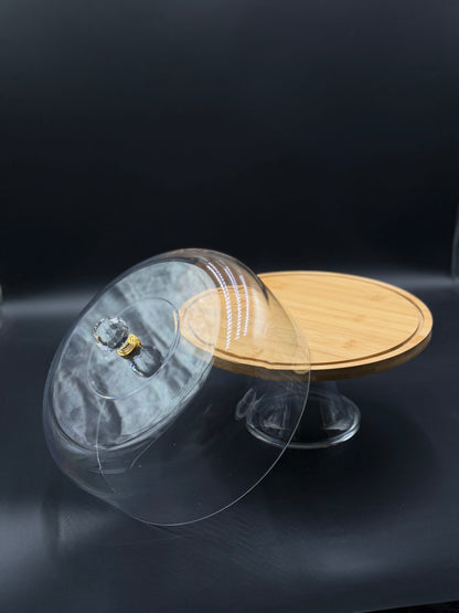 Premium Cake Dish with Acrylic Lid & Wooden Base – Up to 4 lbs