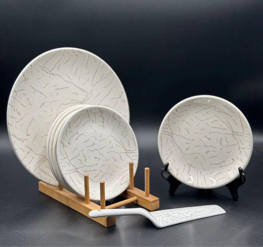 9 Pcs White Marble Design Round Cake Plate Set with Stand 🎂✨