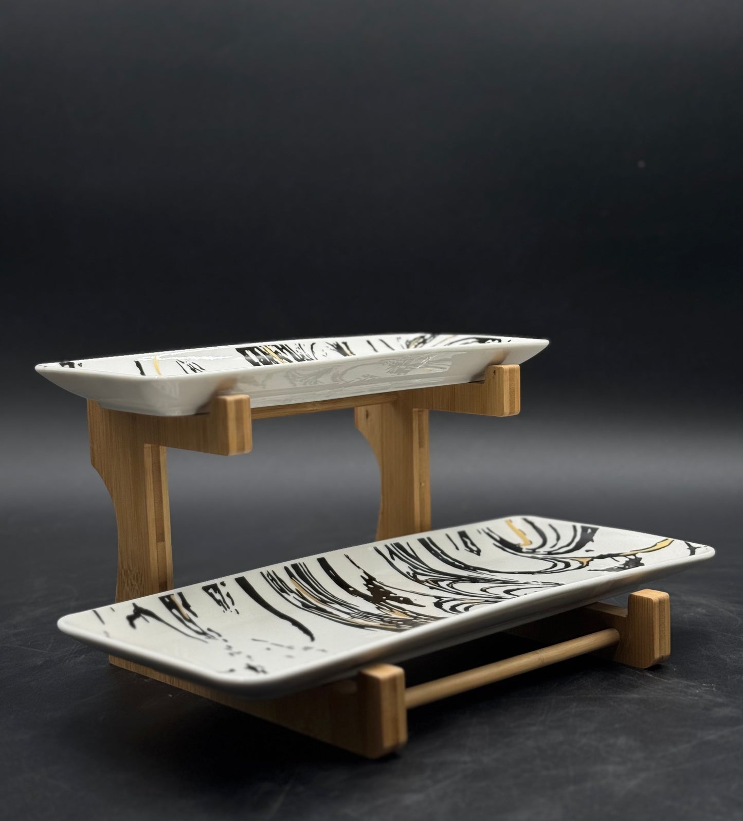 2 Tier Abstract Pattern Ceramic Serving Tray Set ✨