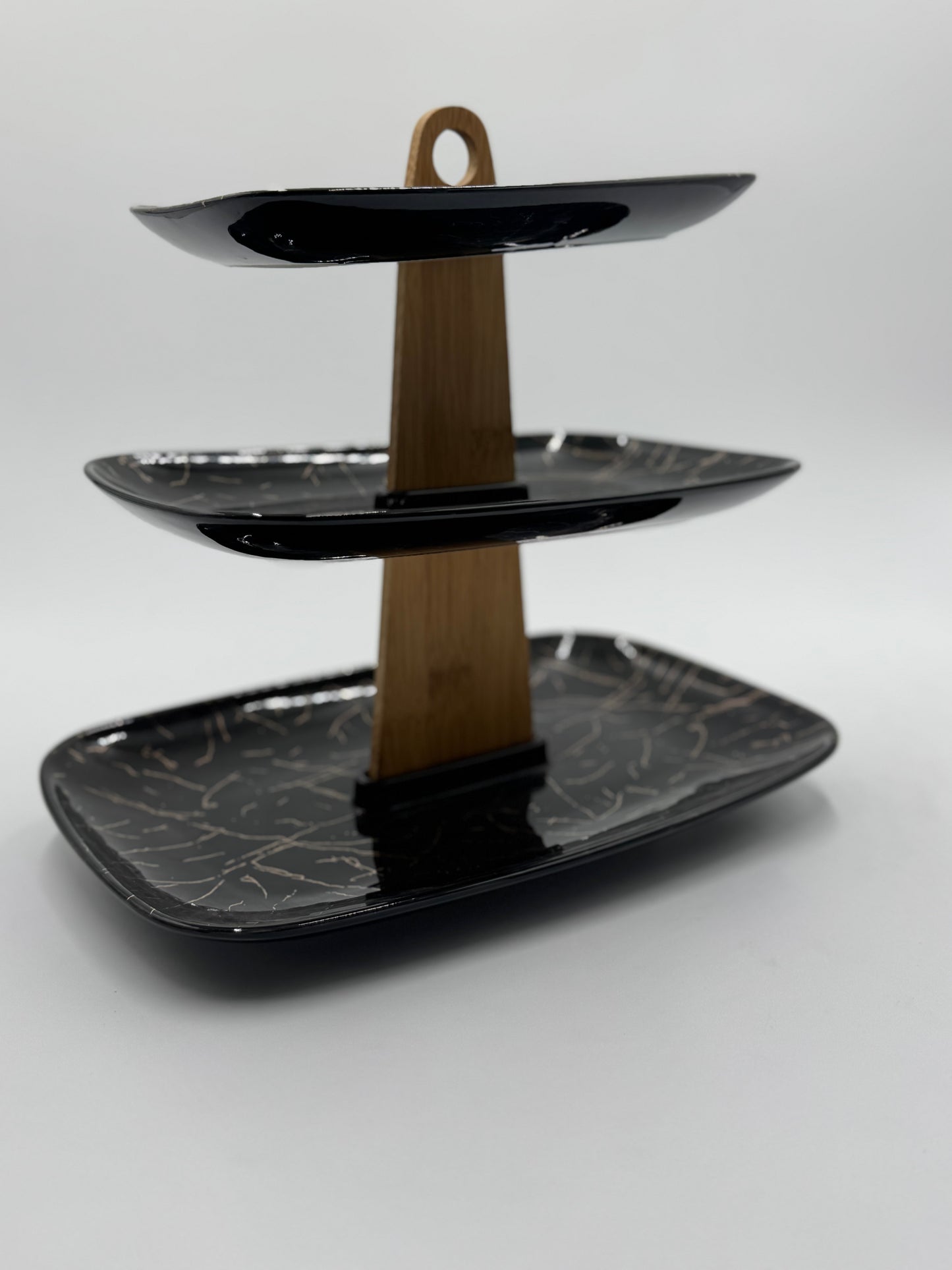 3 Tier Black Marble Design Ceramic Cupcake Serving Platter 🍰✨