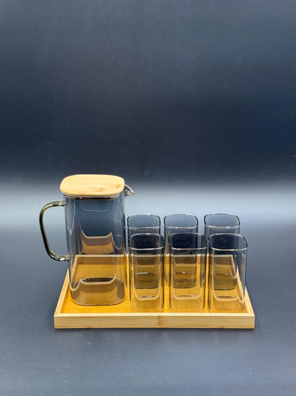 8 Pcs Turkey Glass Water Set with Wooden Tray ✨