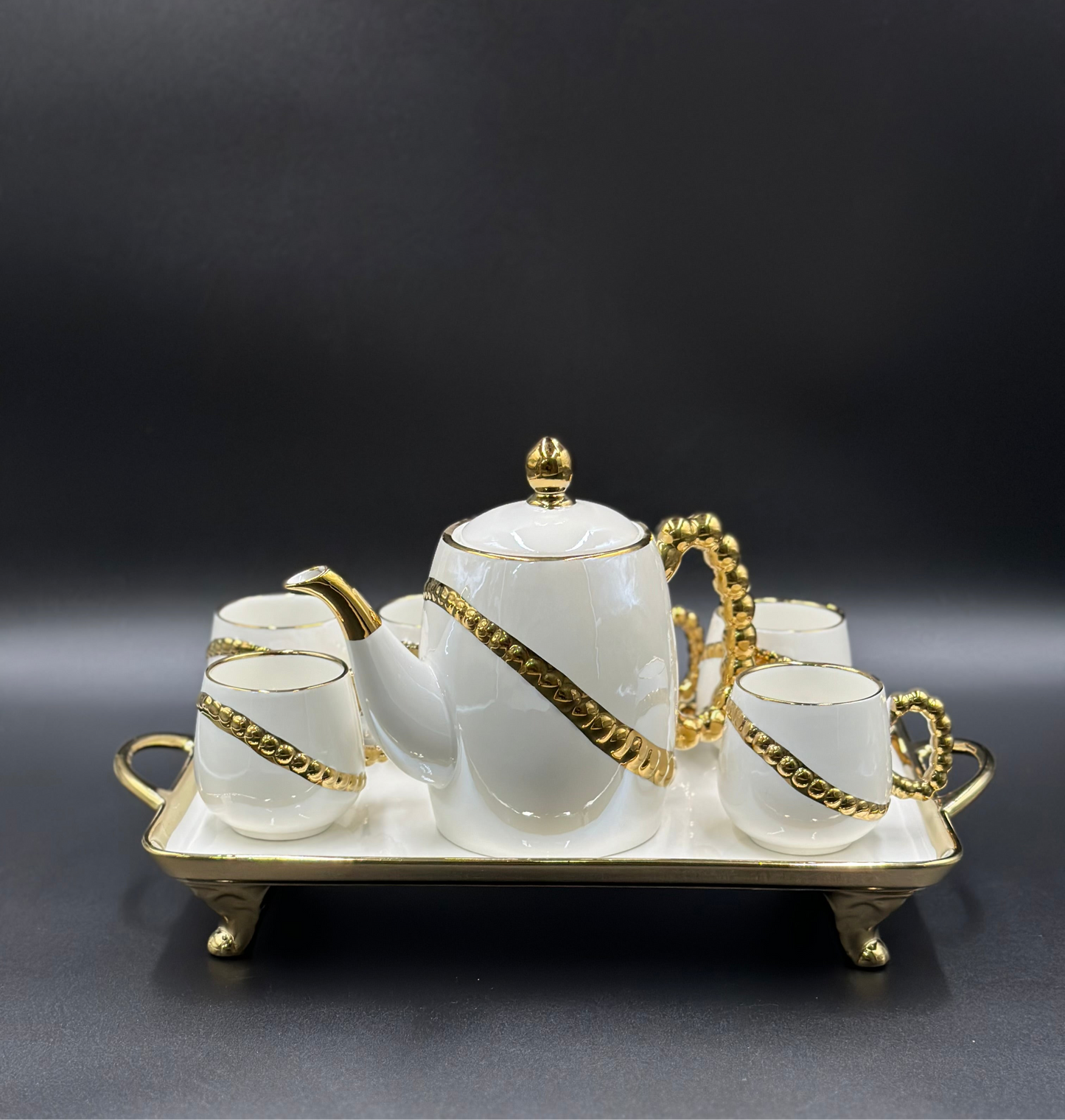 8 Pcs Elegant 24K Golden Spiral Tea Set With Tray ☕️