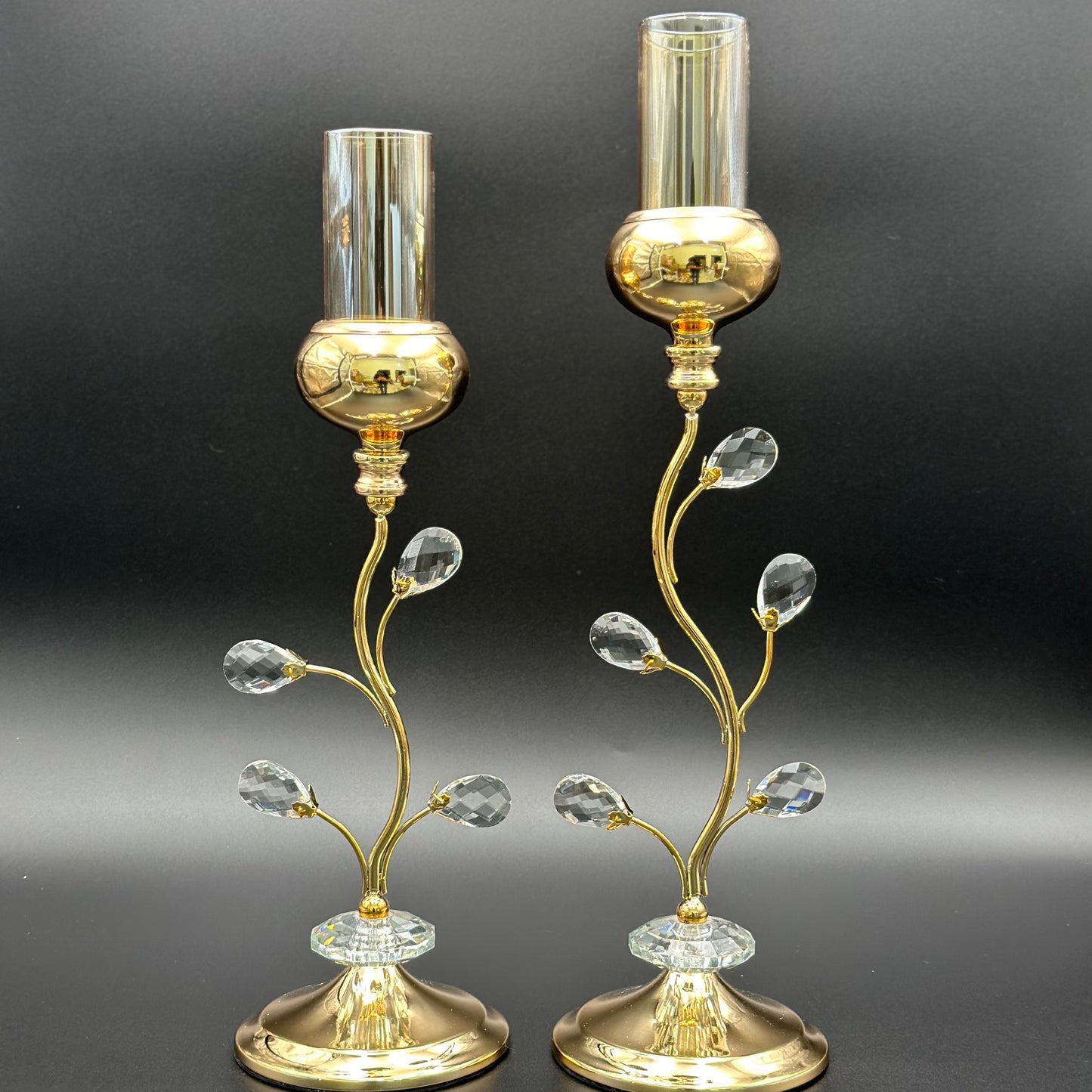 24K Gold Plated 2pcs Crystal Beaded Metal Candle Stands ✨