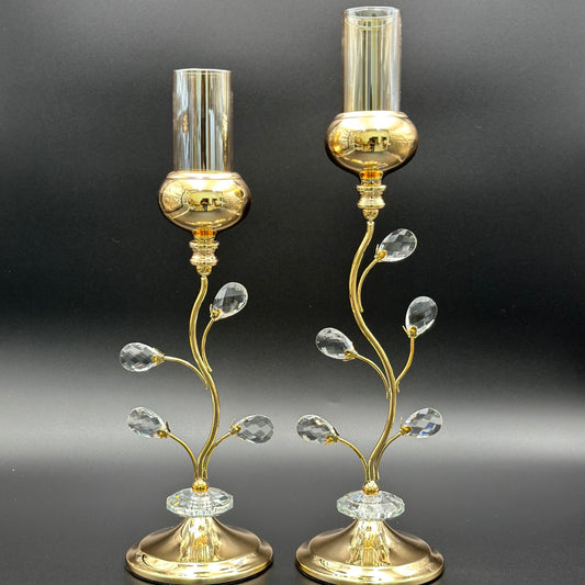 24K Gold Plated 2pcs Crystal Beaded Metal Candle Stands ✨