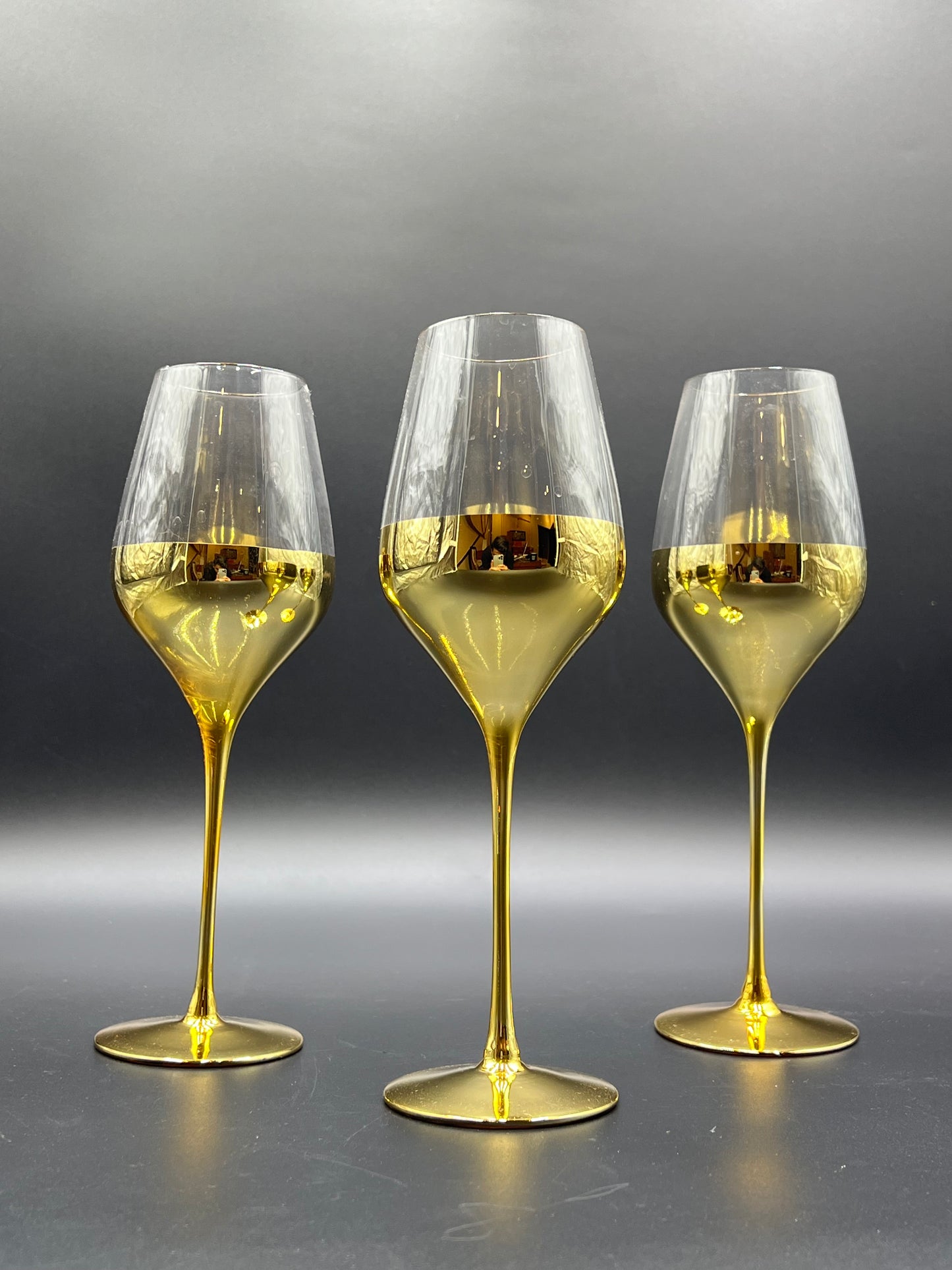 6 Pcs Luxury Turkish Gold Stem Wine Glasses