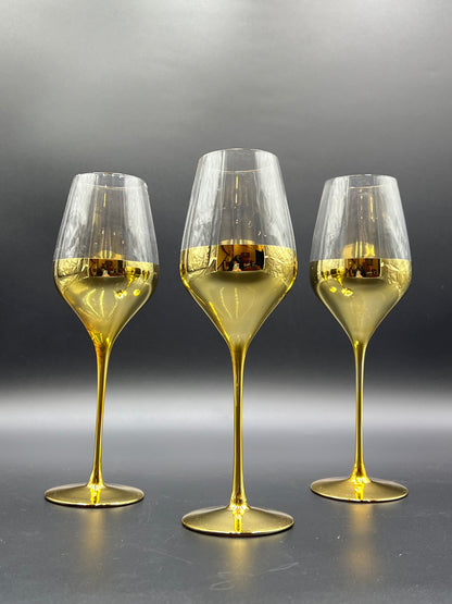 6 Pcs Luxury Turkish Gold Stem Wine Glasses