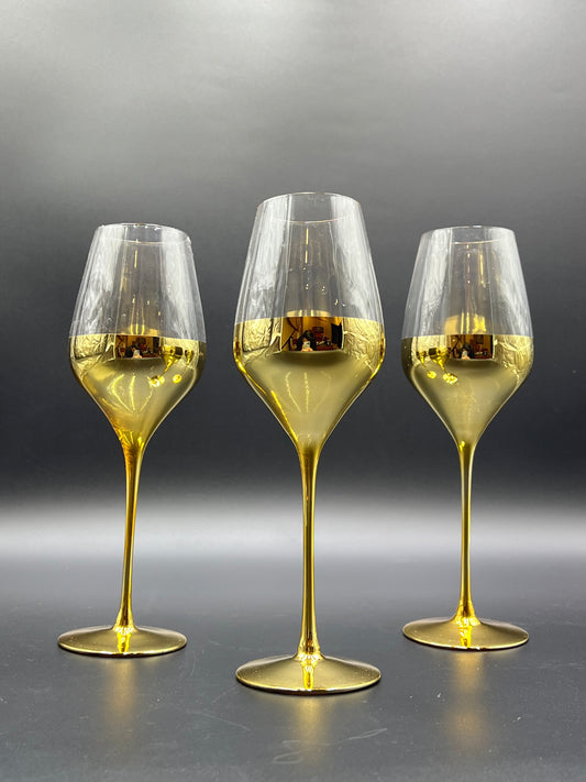 6 Pcs Luxury Turkish Gold Stem Wine Glasses