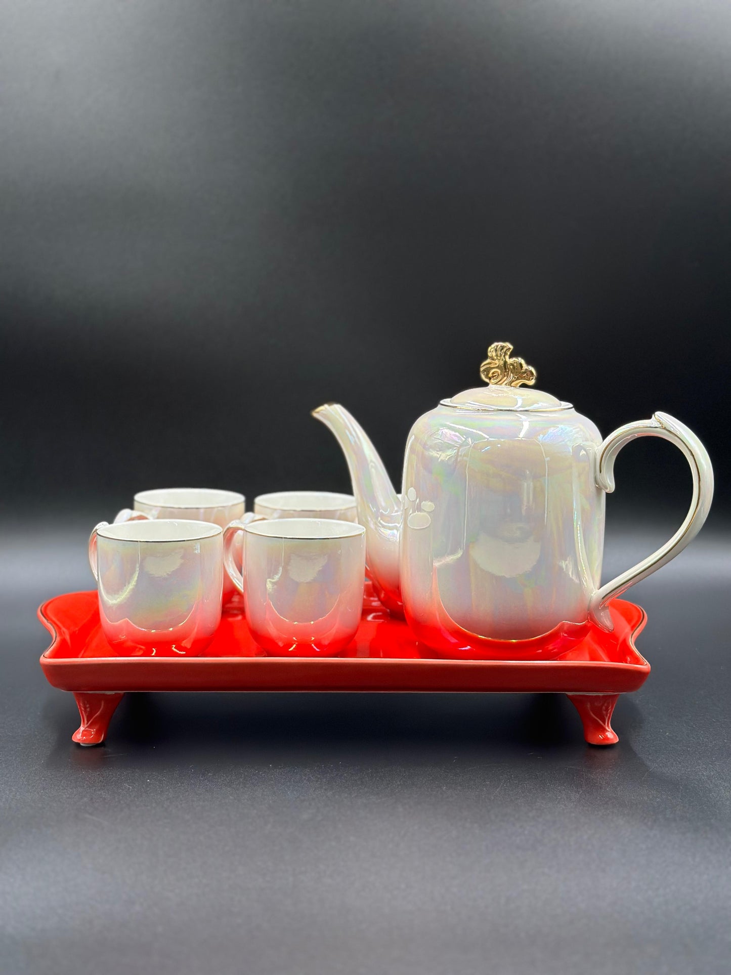 8 Pcs Elegant Bi-Colour Rainbow Shade Tea Set With Tray ☕️