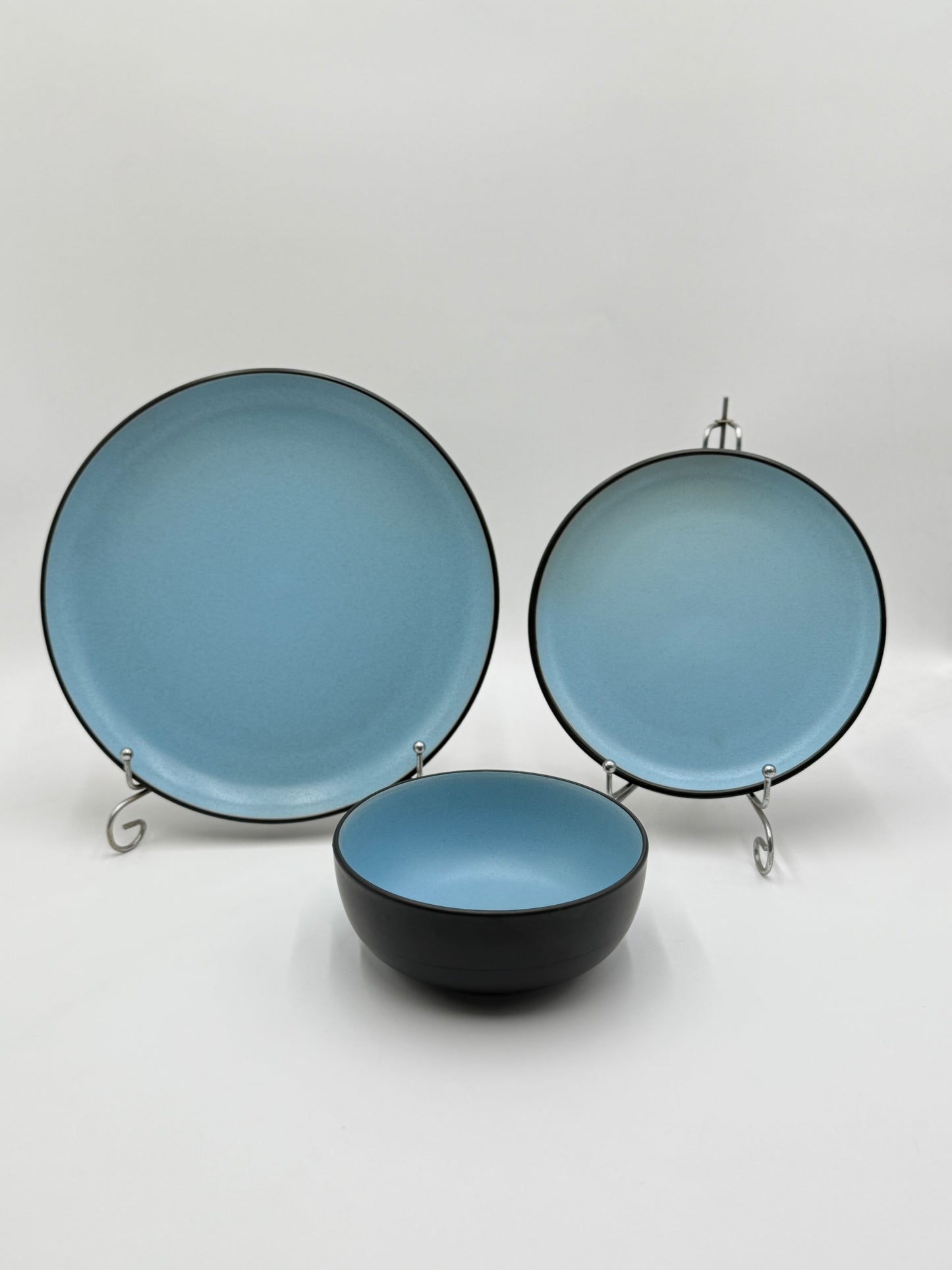 12 Pcs Blue and Matte Black Glazed Stoneware Breakfast Set ✨