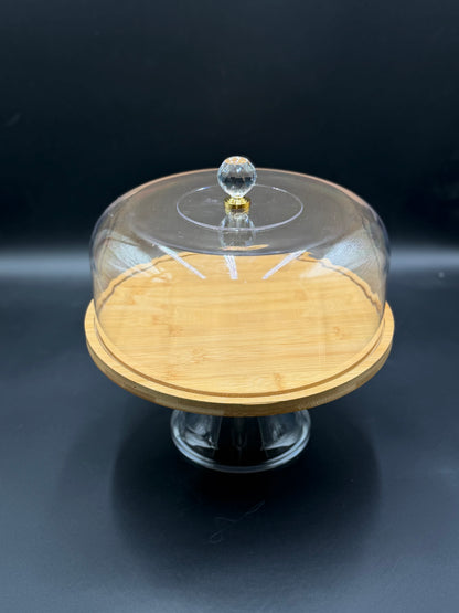 Premium Cake Dish with Acrylic Lid & Wooden Base – Up to 4 lbs