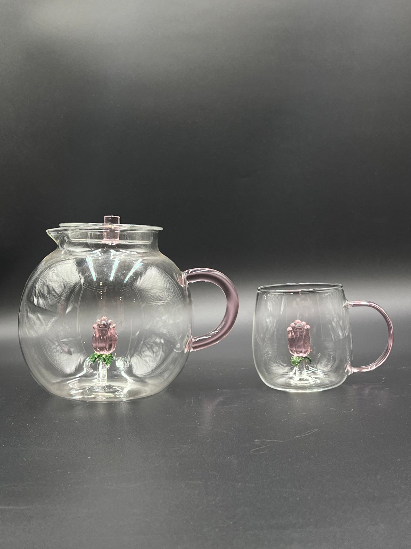 5 Pcs Turkish Glass Tea Set – Floral Kettle & Cups 🌷