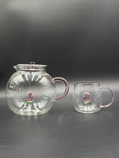 5 Pcs Turkish Glass Tea Set – Floral Kettle & Cups 🌷