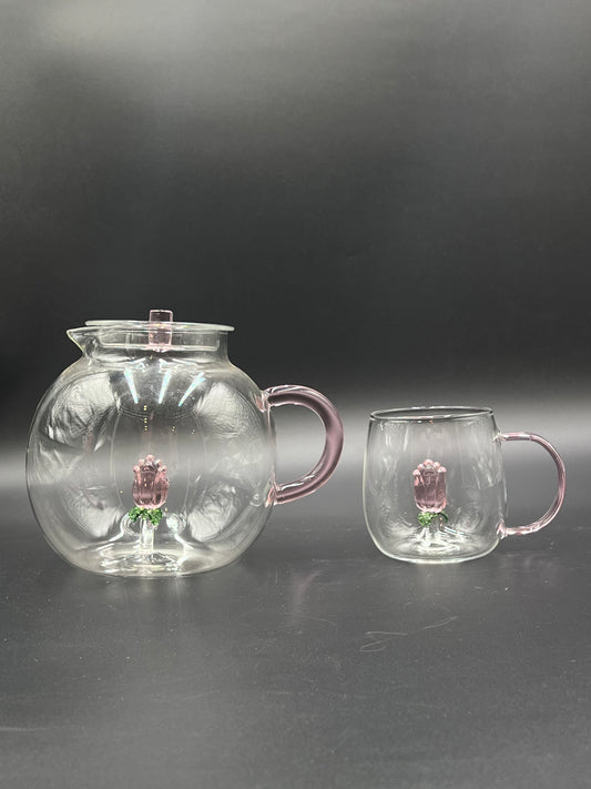 5 Pcs Turkish Glass Tea Set – Floral Kettle & Cups 🌷