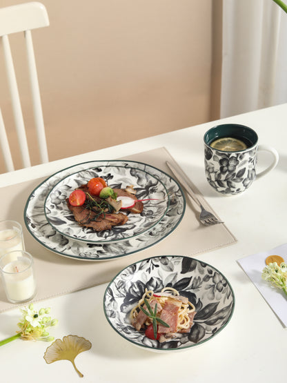 🌙 Midnight Bloom- 16 pcs Handmade Matte Ceramic Dinner Set