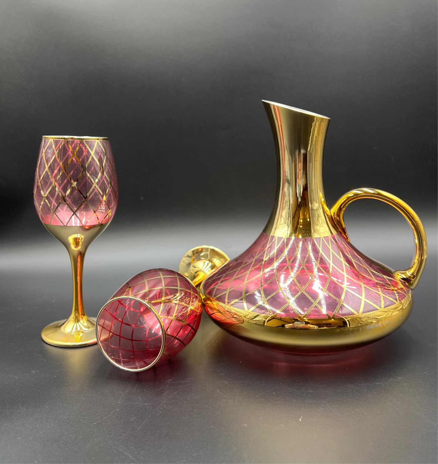 24K Gold Plated 7 Pcs Pink Turkey Glass Water Set