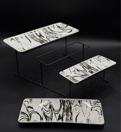 3 Tier Abstract Pattern Ceramic Serving Tray Set ✨