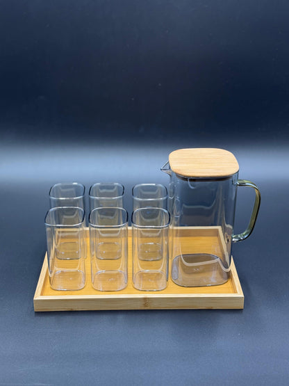 8 Pcs Turkey Glass Water Set with Wooden Tray ✨