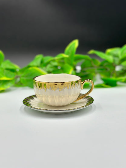 12 Pcs Gold Flame Rim Fine Bone China Cup and Saucer Set ✨