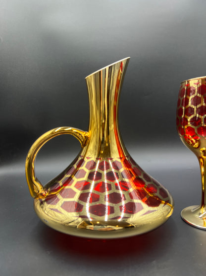 24K Gold Plated 7 Pcs Red Turkey Glass Water Set